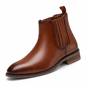 bottines chelsea homme marron clair a semelle epaisse vue de trois quarts sur fond blanc 45363