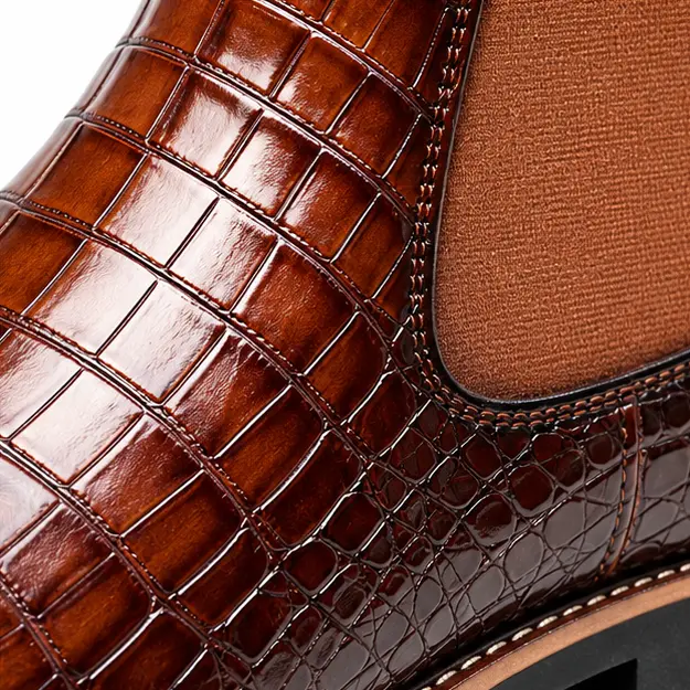 bottines chelsea homme marron effet crocodile detail du relief crocodile et de lelastique 45357