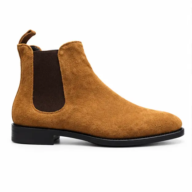 bottines chelsea homme marron en suedine vue de profil sur fond blanc 45375