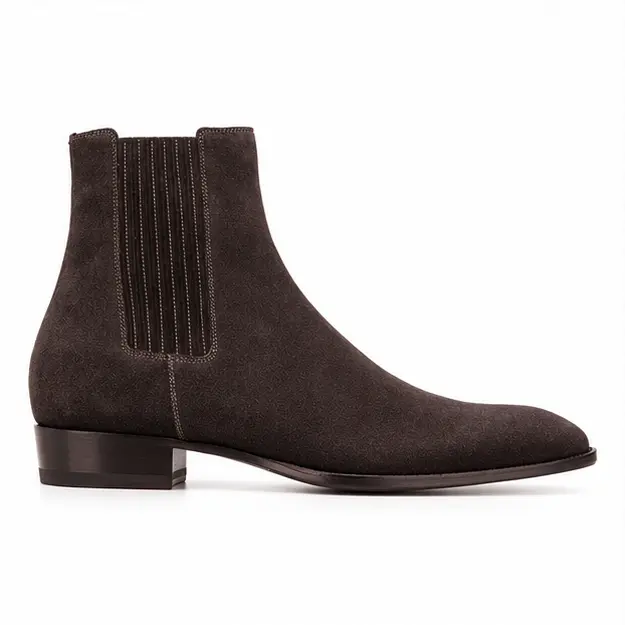 bottines chelsea homme marron fonce a bout effile vue de profil sur fond blanc 45381