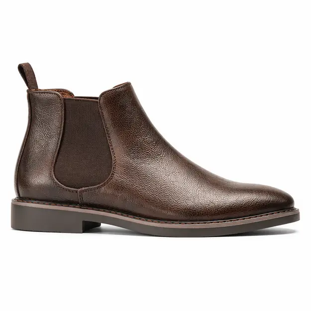 bottines chelsea homme marron fonce a tige unie vue de profil sur fond blanc 45342