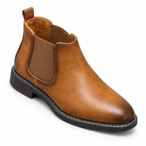 bottines chelsea homme marron moyen a tige unie vue de trois quarts sur fond blanc 45339