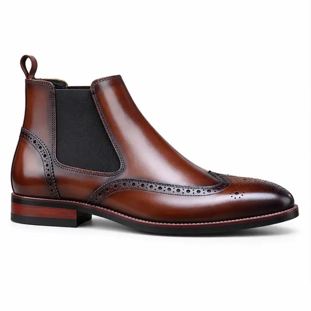 bottines chelsea homme marron style brogue vue de profil sur fond blanc 45309
