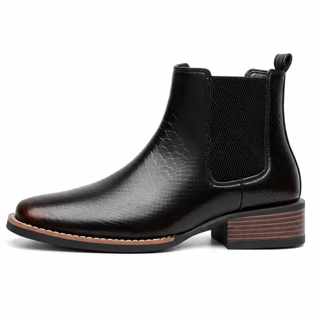 bottines chelsea homme marron tres fonce a texture ecaille vue de profil sur fond blanc 45415