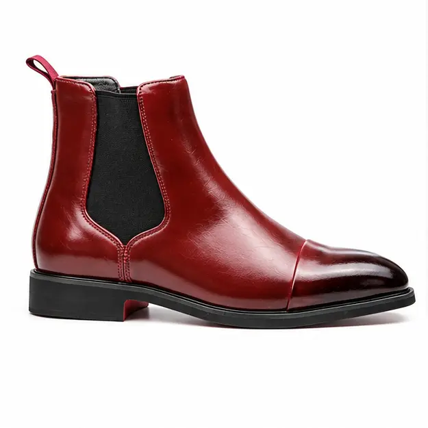 bottines chelsea homme rouges a semelle rouge vue de profil sur fond blanc 45404