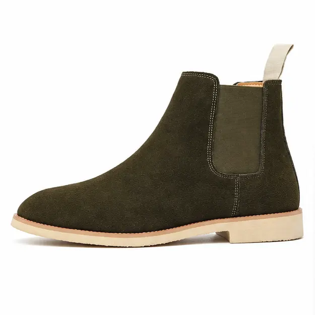 bottines chelsea homme vert militaire a semelle claire vue de profil sur fond blanc 45411
