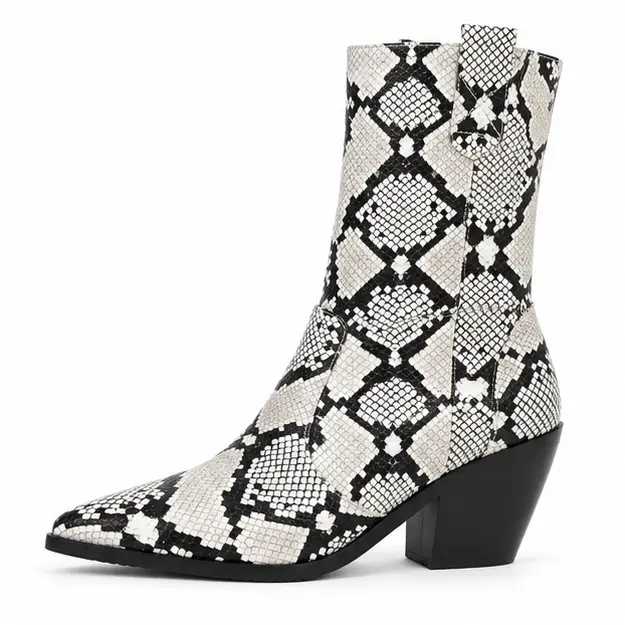 bottines cowboy femme blanches effet serpent vue de profil sur fond blanc 45203
