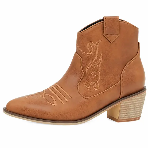 bottines cowboy femme marron a broderies vue de profil sur fond blanc 45205