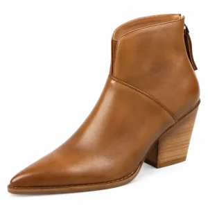 bottines cowboy femme marron a talon vue de trois quarts sur fond blanc 45207