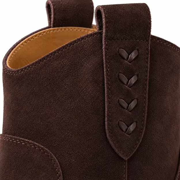 bottines cowboy femme marron fonce fourrees detail de la languette et des finitions western 45142