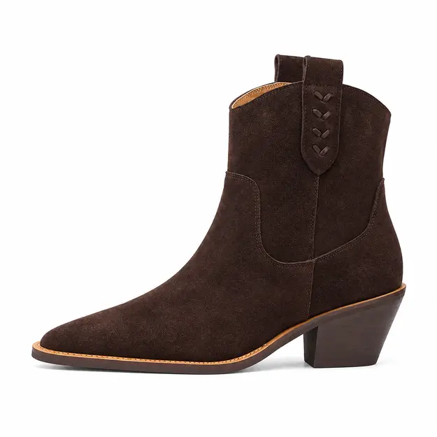 bottines cowboy femme marron fonce fourrees vue de profil sur fond blanc 45142