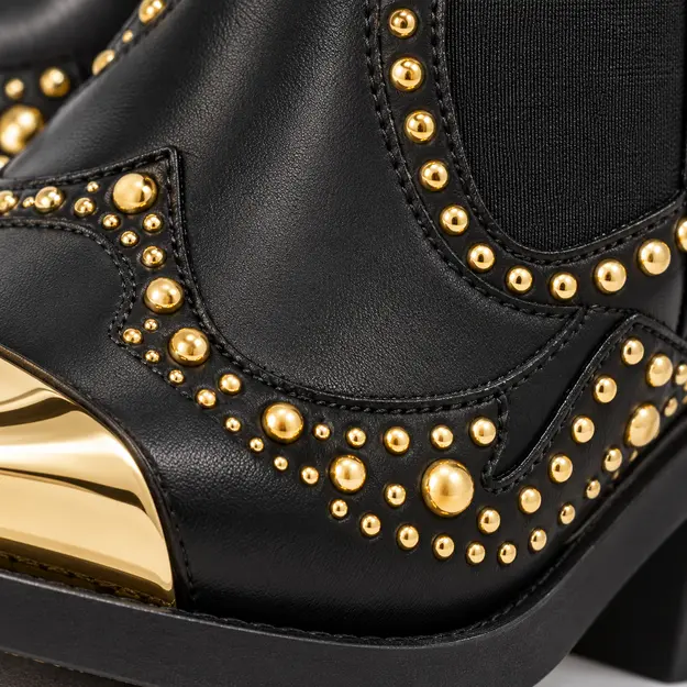 bottines cowboy femme noires a details dores detail des clous et du bout dores 45206