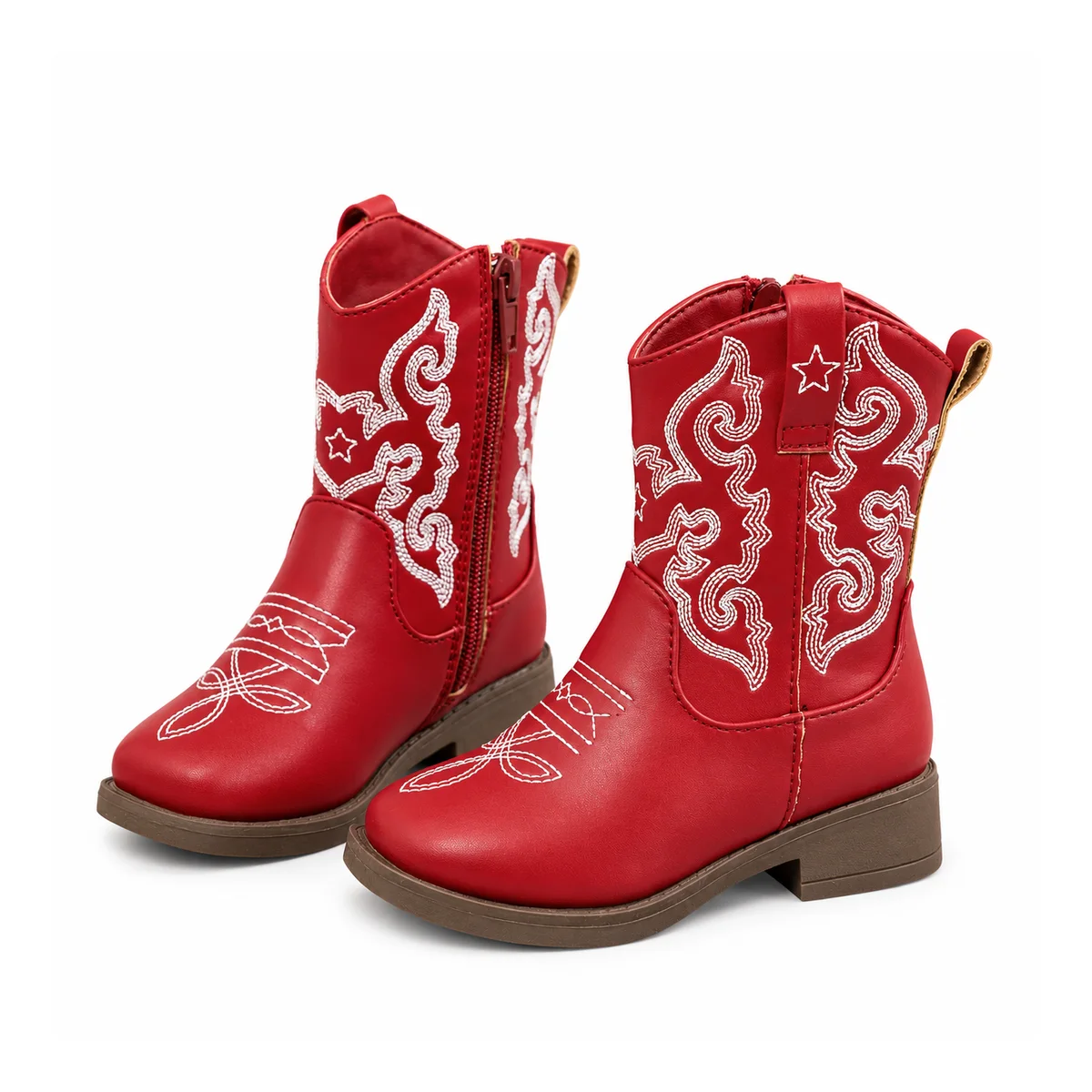 bottines cowboy fille rouges brodees sur fond blanc
