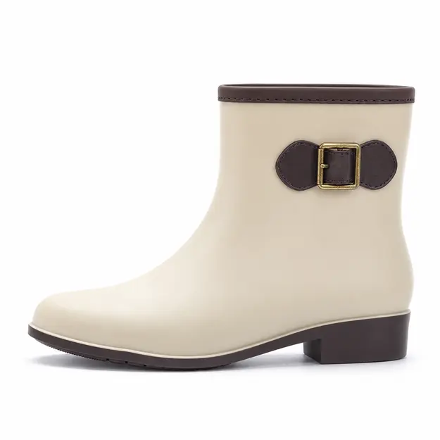 bottines de pluie femme abricot a enfiler vue de profil sur fond blanc 45165