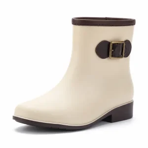 bottines de pluie femme abricot a enfiler vue de trois quarts sur fond blanc 45165