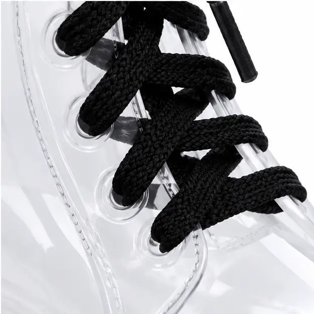 bottines de pluie femme blanches a lacets detail des lacets et de la matiere transparente 45187