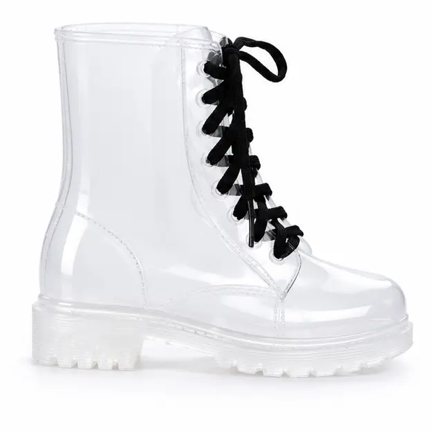 bottines de pluie femme blanches a lacets vue de profil sur fond blanc 45187