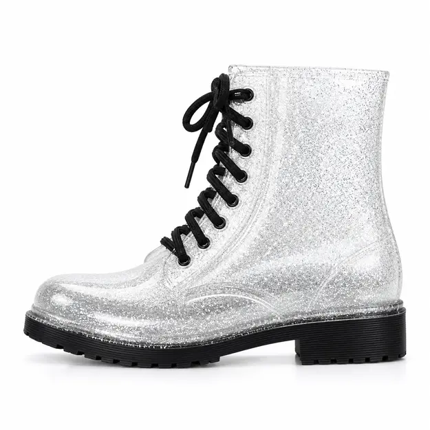 bottines de pluie femme blanches pailletees fantaisie vue de profil sur fond blanc 45176