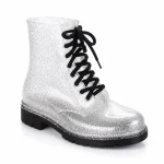 bottines de pluie femme blanches pailletees fantaisie vue de trois quarts sur fond blanc 45176