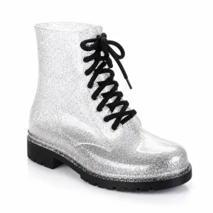 bottines de pluie femme blanches pailletees fantaisie vue de trois quarts sur fond blanc 45176