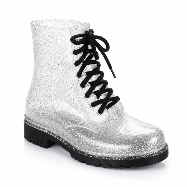 bottines de pluie femme blanches pailletees fantaisie vue de trois quarts sur fond blanc 45176