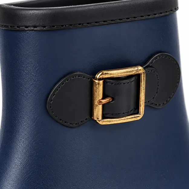 bottines de pluie femme bleues a enfiler detail de la boucle doree sur caoutchouc bleu 45167