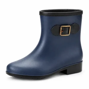 bottines de pluie femme bleues a enfiler vue de trois quarts sur fond blanc 45167