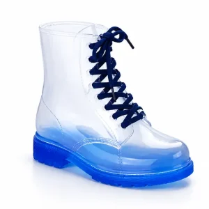 bottines de pluie femme bleues fantaisie vue de trois quarts sur fond blanc 45198