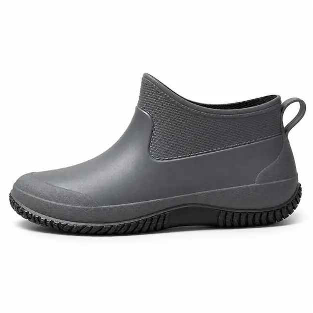 bottines de pluie femme grises a semelle contrastante vue de profil sur fond blanc 45162