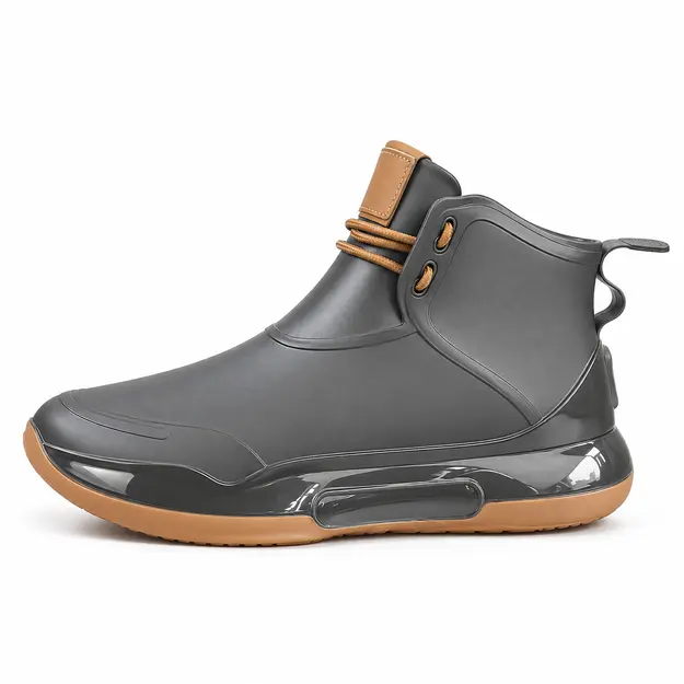 bottines de pluie femme grises style sport vue de profil sur fond blanc 45170