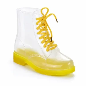 bottines de pluie femme jaunes fantaisie vue de trois quarts sur fond blanc 45200