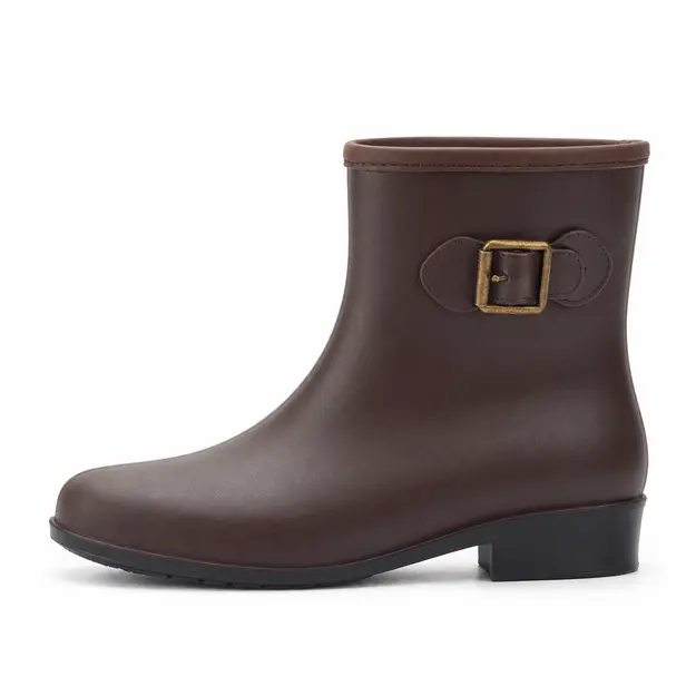 bottines de pluie femme marron a enfiler vue de profil sur fond blanc 45164