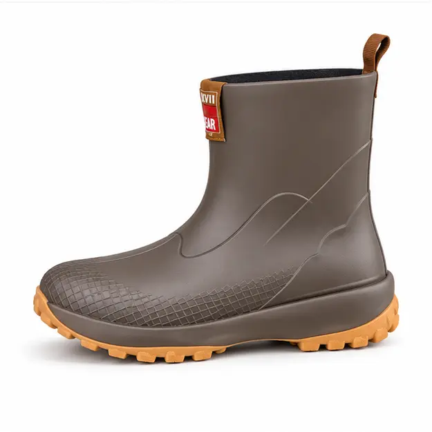 bottines de pluie femme marron a semelle epaisse vue de profil sur fond blanc 45184