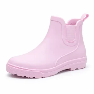 bottines de pluie femme roses en pvc vue de trois quarts sur fond blanc 45194