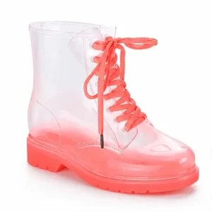 bottines de pluie femme roses fantaisie vue de trois quarts sur fond blanc 45197