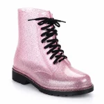 bottines de pluie femme roses pailletees fantaisie vue de trois quarts sur fond blanc 45174
