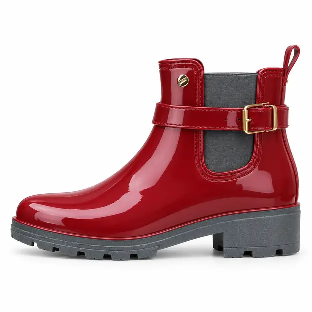 bottines de pluie femme rouges en caoutchouc vue de profil sur fond blanc 45169