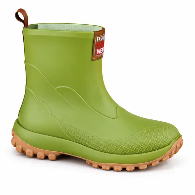 bottines de pluie femme vertes a semelle epaisse vue de profil sur fond blanc 45183