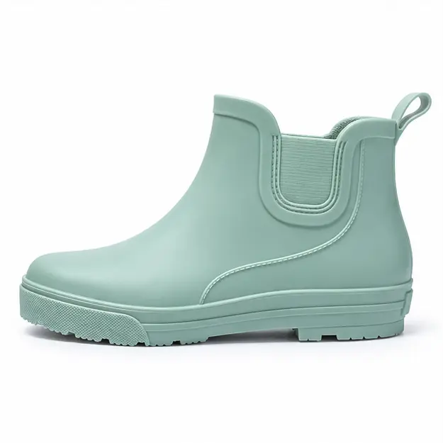 bottines de pluie femme vertes en pvc vue de profil sur fond blanc 45195