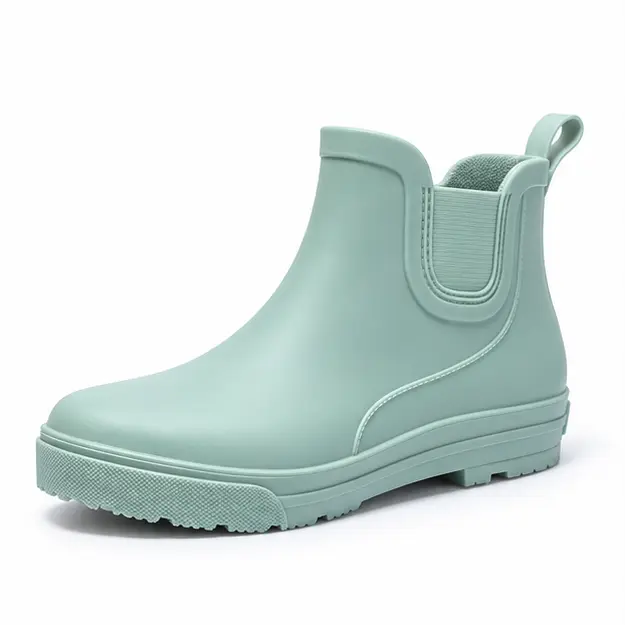 bottines de pluie femme vertes en pvc vue de trois quarts sur fond blanc 45195
