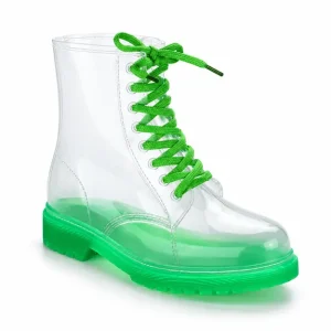 bottines de pluie femme vertes fantaisie vue de trois quarts sur fond blanc 45173