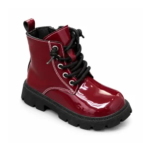 bottines enfant bordeaux a lacets et zip sur fond blanc
