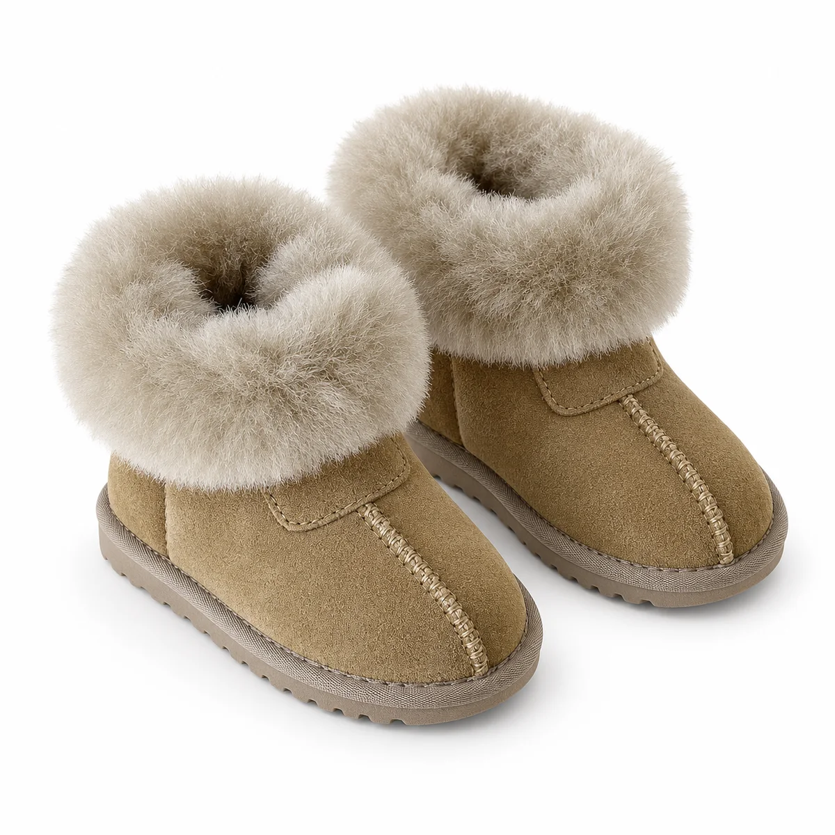 bottines enfant marron antilope fourrees a revers sur fond blanc
