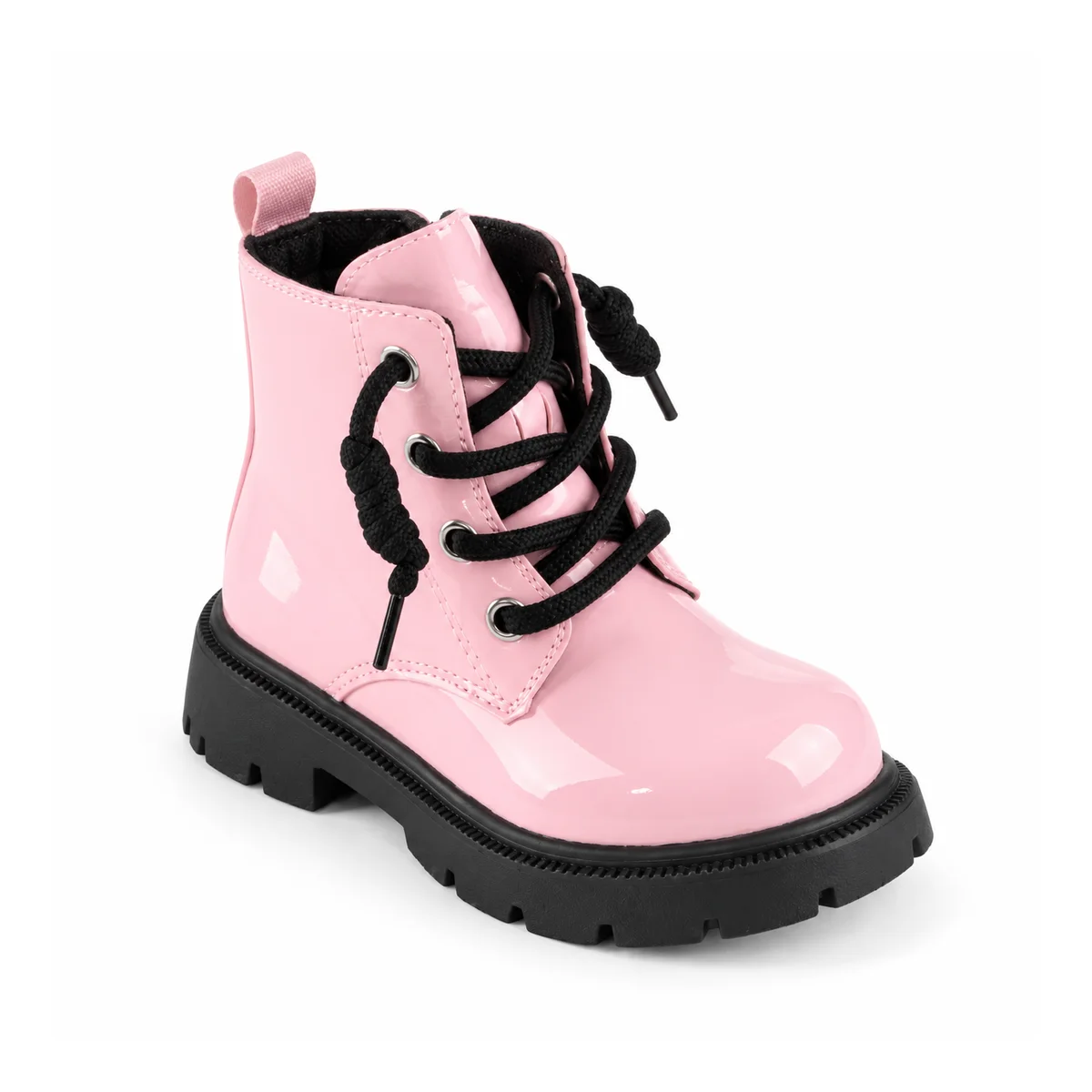 bottines enfant roses a lacets et zip sur fond blanc
