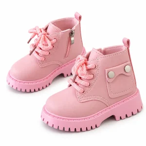 bottines enfant roses non fourrees a poche laterale sur fond blanc