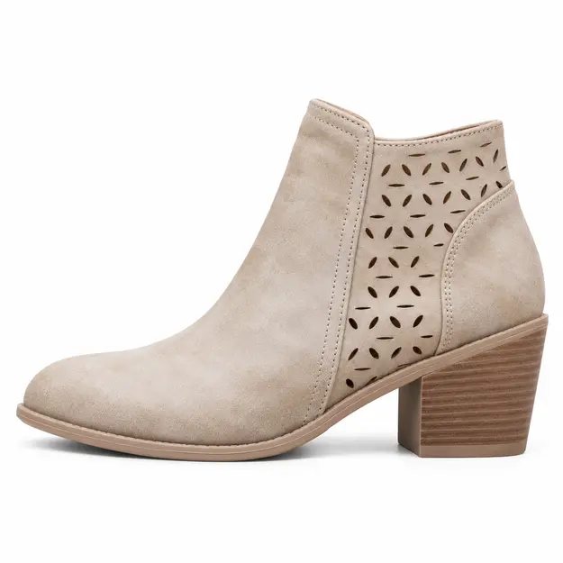 bottines femme beiges ajourees a talon vue de profil sur fond blanc 45217