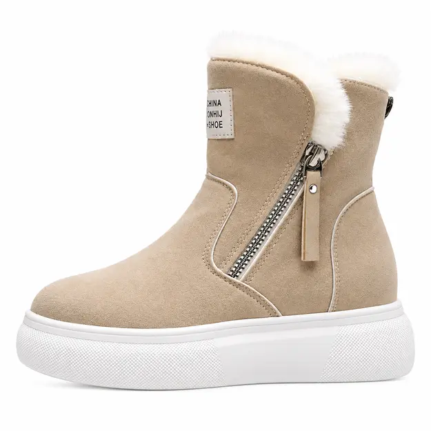 bottines femme beiges doublees a zip vue de profil sur fond blanc 45215