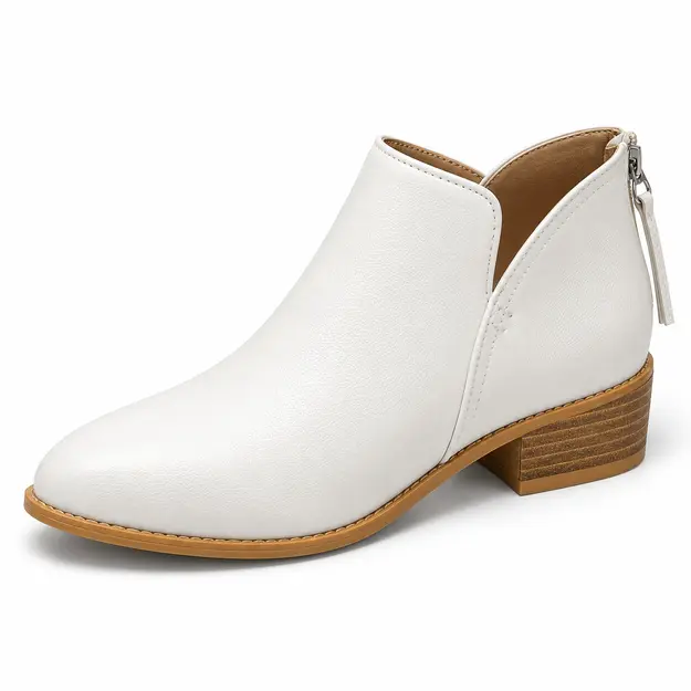 bottines femme blanches retro a zip arriere vue de trois quarts sur fond blanc 45146