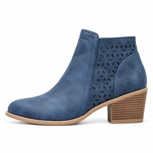 bottines femme bleues ajourees a talon vue de profil sur fond blanc 45218