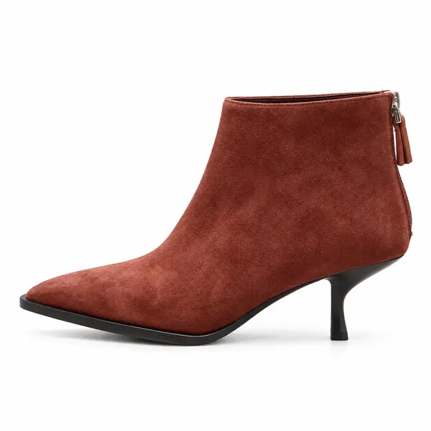 bottines femme bordeaux a petit talon fin vue de profil sur fond blanc 45150